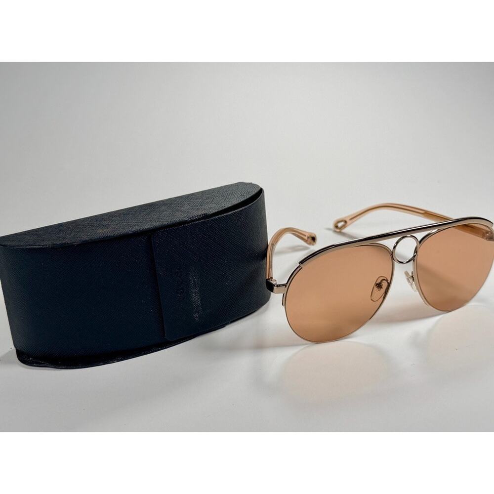 Chloé Gold Frame Peach Tint Aviator Sunglasses w/ Prada Case